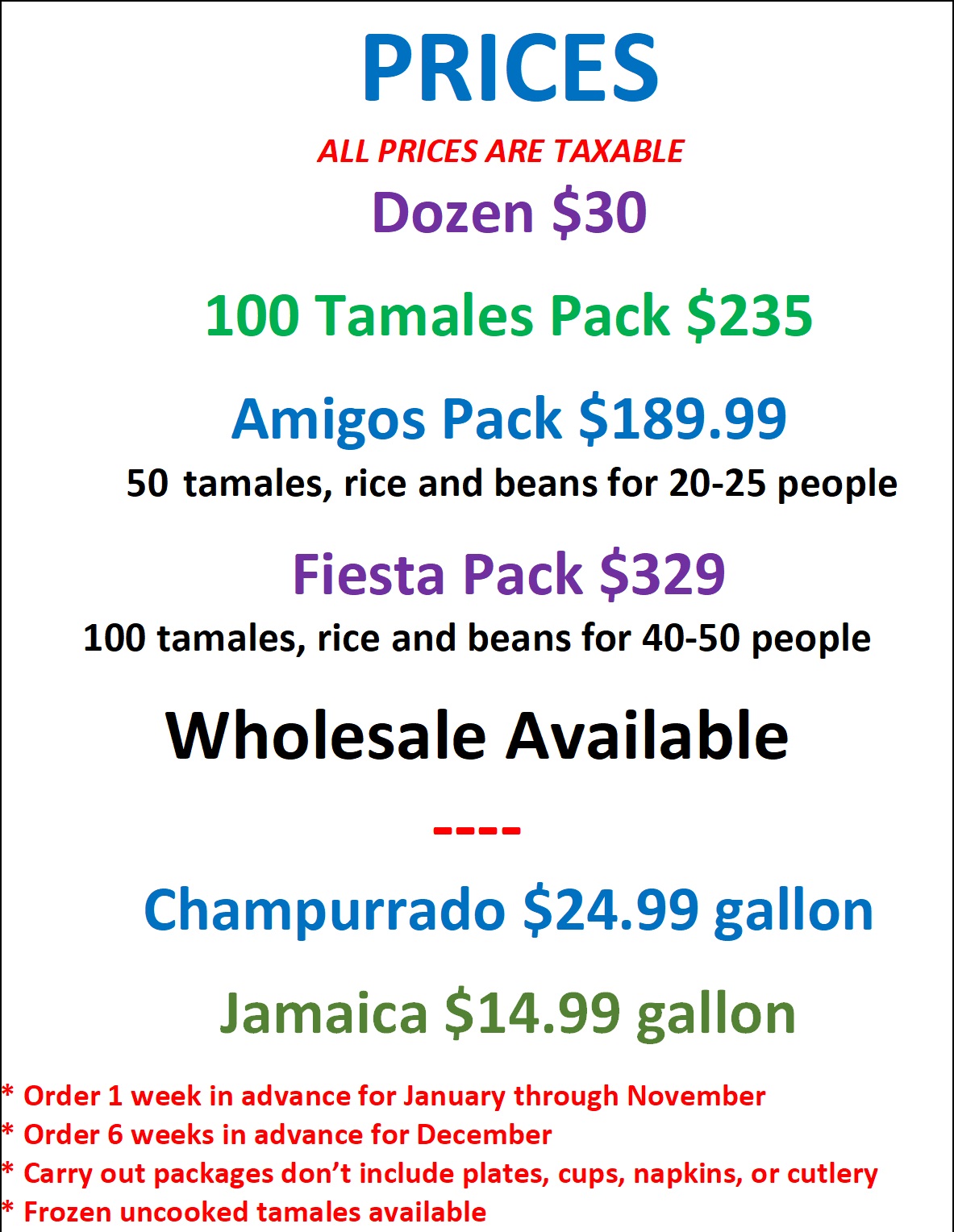 PRICES Tamales Jovita